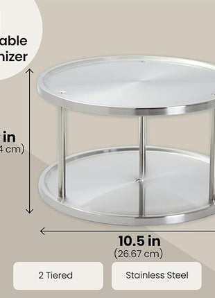 Juvale 2-Tier Lazy Susan Spice Rack Organizer for Cabinet - 10.5 in, Stainless Steel - Kitchen Countertop Organizer & Spice Carousel for Pantry Organization