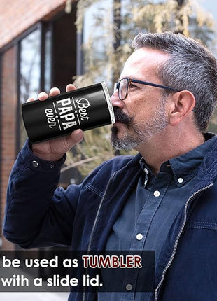 SANDJEST 4-in-1 Dad Tumbler Gifts for Dad from Daughter Son - 12oz Best Papa Ever Can Cooler Tumblers Cup - Stainless Steel Insulated Cans Coozie Christmas, Birthday, Father's Day Gift