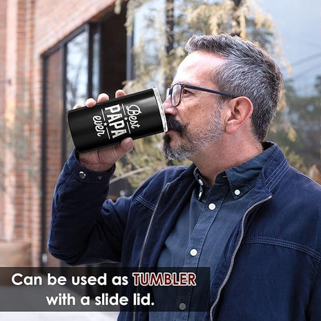 SANDJEST 4-in-1 Dad Tumbler Gifts for Dad from Daughter Son - 12oz Best Papa Ever Can Cooler Tumblers Cup - Stainless Steel Insulated Cans Coozie Christmas, Birthday, Father's Day Gift