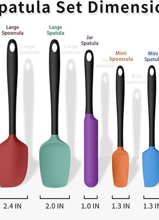 Coukre Silicone Spatula Set of 5,High Temperature Resistant, Food Grade Silicone, Dishwasher Safe, for Baking, Cooking (Colorful B Black)