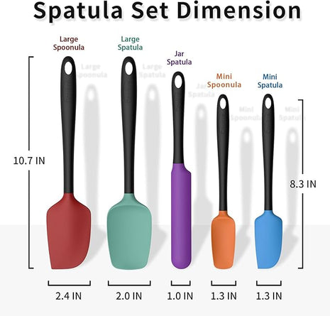 Coukre Silicone Spatula Set of 5,High Temperature Resistant, Food Grade Silicone, Dishwasher Safe, for Baking, Cooking (Colorful B Black)
