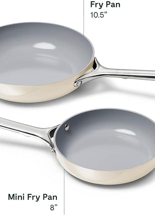 Caraway Fry Pan Duo - Nonstick Ceramic Frying Pan (8" & 10.5”) - Non Toxic, PTFE & PFOA Free - Oven Safe & Compatible with All Stovetops (Gas, Electric & Induction) - Cream