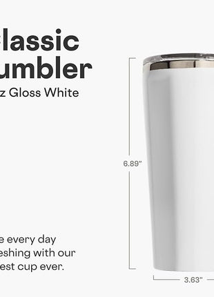 Corkcicle Classic Tumbler - Keeps Drinks Cold for 9 Hours & Hot for 3 - Triple-Insulated Stainless Steel - Holiday Tumbler Gift - 16 oz - Gloss White