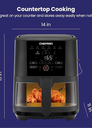 CHEFMAN 5-Quart Digital Air Fryer with Temperature Probe, 8 Customizable Cooking Presets, Large Easy-View Window, Give Your Food an Extra Crispy Finish, Nonstick Dishwasher-Safe Basket & Tray, Black