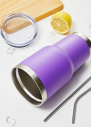 MEWAY 30oz Insulated Tumbler With Lids and Straws,Stainless Steel Double Vacuum Coffee Tumbler Cup, Brush, Durable Powder Coated Coffee Cup for Cold & Hot Drinks, Office, Travel(Purple,4 PACK)