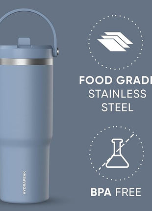 Hydrapeak Nomad 32 oz Tumbler with Handle and Straw Lid, Leakproof, Double Insulated, 32oz Cup Stainless Steel (Modern Blue)