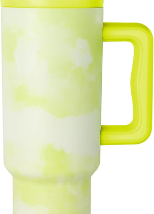 Simple Modern 40 oz Tumbler with Handle and Straw Lid | Leak-Proof Insulated Stainless Steel Water Bottle Travel Mug Cupholder Use | Gifts for Women Men Him Her | Trek Signature | Chartreuse Tie Dye