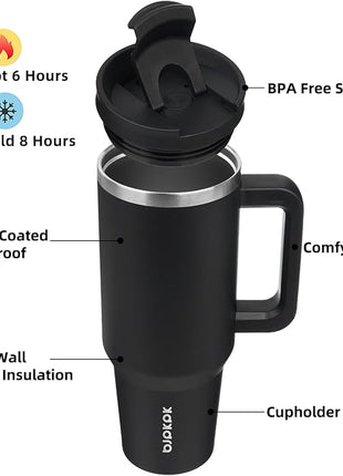 BJPKPK 40 oz Tumbler With Handle Insulated Tumblers With Lid And Straw Stainless Steel Thermal Cup,Black