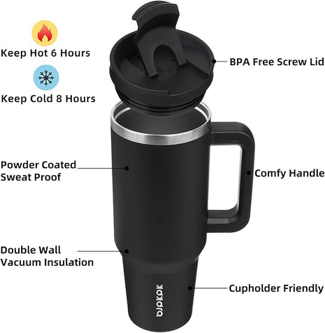 BJPKPK 40 oz Tumbler With Handle Insulated Tumblers With Lid And Straw Stainless Steel Thermal Cup,Black