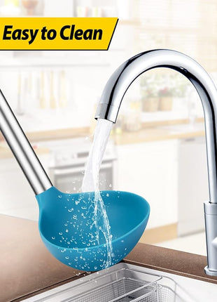 Pack of 2 Ladle Spoon,Silicone Large Spoon for Soup,Non Stick Kitchen Utensils with High Heat Resistant,BPA Free Perfect Kitchen Tools for Cooking, Stirring,Serving Soups (GREY-BLUE)
