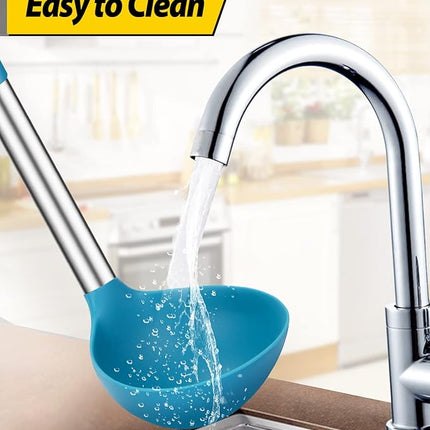 Pack of 2 Ladle Spoon,Silicone Large Spoon for Soup,Non Stick Kitchen Utensils with High Heat Resistant,BPA Free Perfect Kitchen Tools for Cooking, Stirring,Serving Soups (GREY-BLUE)