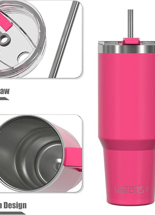 20 oz Tumbler with Handle,Tumbler with Lid and Straw,Double Wall Insulated Cup Stainless Steel Travel Mug(Cold for 34 Hours),Water Bottle for Iced Tea,Coffee,Cold Beverages(Gloss Pink)