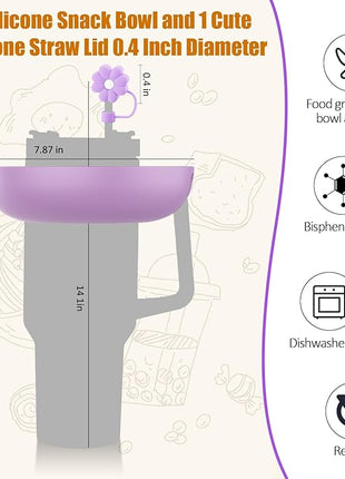 Snack Bowl for Stanley Cup 40 oz with Handle-Perfectly Compatible with Stanley Quencher H2.0 Tumbler 40 oz with Handle, Reusable Silicone Snack Tray, Stanley cup accessories (Orchid Snack Bowl)
