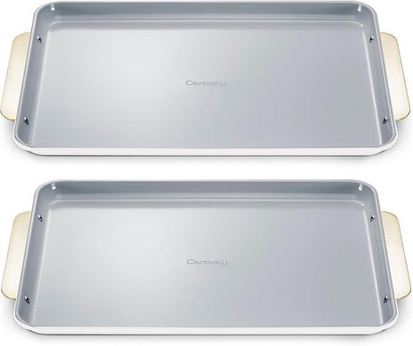 Caraway Non-Stick Ceramic Large Baking Sheet Duo - Naturally Slick Ceramic Coating - Non-Toxic, PTFE & PFOA Free - Perfect for Baking, Roasting, and More - Large (18" x 13") - White