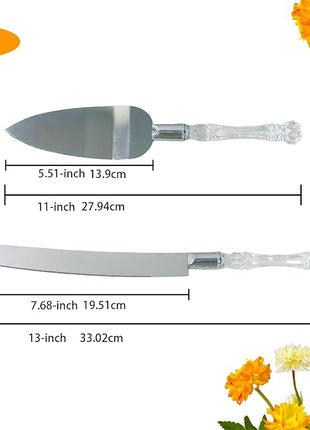 Adorox Cake Knife and Server Set Acrylic Stainless Steel Faux Crystal Handle Holiday Thanksgiving Christmas