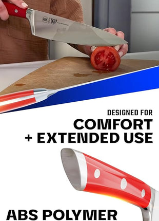 Dalstrong Chef Knife - 8 inch Blade - Gladiator Series - Forged High Carbon German Steel - Razor Sharp Kitchen Knife - Professional Full Tang Knives - Crimson Red Handle ABS - Sheath - NSF Certified