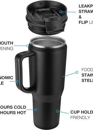 50 oz Tumbler with Handle, Insulated Tumblers with Lid and Straw, Large Metal Sports Water Bottle Jug, Thermal Stainless Steel Travel Coffee Mug Cup, Dark Rainbow