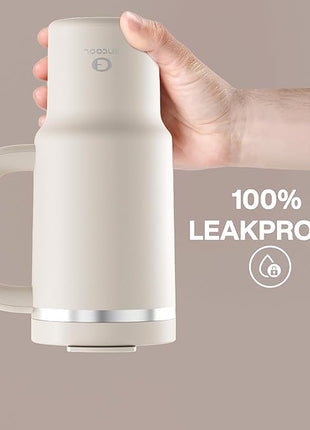 32 oz Tumbler with Handle and Straw: Stainless Steel Insulated Tumbler Keeps Cold for 24 Hours, Leakproof Travel Cup Fits in Cup Holder and BPA-Free, Cream Moon