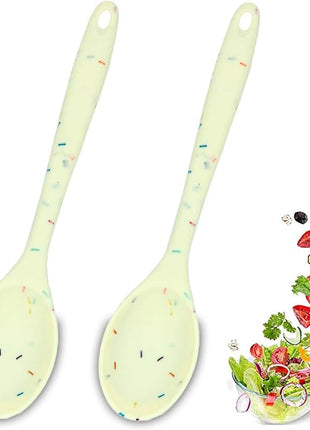 2 Pcs Silicone Spoons for Cooking Heat Resistant, Hygienic Design Cooking Utensi Rubber Spoons for Kitchen Cooking Baking Stirring Mixing Tools (Rainbow White)