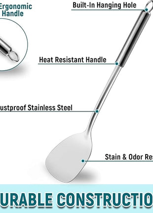 Pleafind 2-Pcs Solid & Slotted Spatula Set, 304 Stainless Steel Spatula, Metal Spatulas, Wok Utensils, Cooking Utensils, Wok Spatulas for Home, Kitchen and Restaurant, Dishwasher Safe