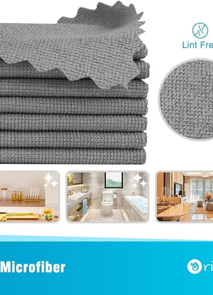 Orighty Grey Microfiber Cleaning Cloth, 50 Pack Highly Absorbent Cleaning Supplies, Lint Free Kitchen Towels Cleaning Rags, Microfiber Towels for Cars, House, Window, 12x12 inch
