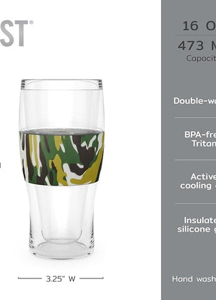 Host FREEZE Beer Glasses, Frozen Beer Mugs, Freezable Pint Glass Set, Insulated Beer Glass to Keep Your Drinks Cold, Double Walled Insulated Glasses, Tumbler for Iced Coffee, 16oz, Green Camo