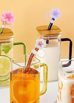 Silicone Straw Caps for 10mm Tumblers | Reusable Dust-Proof Straw Toppers Compatible with Stanley 30oz & 40oz Tumblers (Purple Flower 3pc)