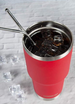 D·S 30oz Red Tumbler Stainless Steel Double Wall Vacuum Insulated Mug with Straw and Lid, Cleaning Brush for Cold and Hot Beverages (30oz Red)