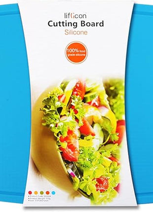 Liflicon Extra Large Thick Silicone Cutting Boards for Kitchen 14.6'' x 10.43'' Flexible Cutting Chopping Boards/Mats Non-slip Deep Drip Juice Groove, Dishwasher Safe-Blue