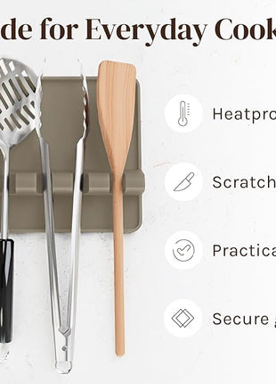 Cream Silicone Spoon Rest for Stove Top with Drip Pad (Two Pack) - Heat-Resistant, BPA-Free Utensil Rest & Spoon Holder for Kitchen Counter - Grill Utensil Holder for Spatulas, Tongs, Ladles