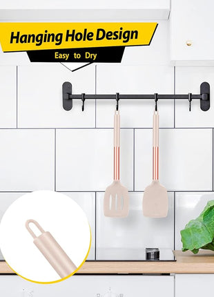 Pack of 2 Silicone Solid Turner, Non Stick Slotted Kitchen Spatulas, High Heat Resistant BPA Free Cooking Utensils, Ideal Cookware for Fish, Eggs, Pancakes(Rose Gold Khaki)