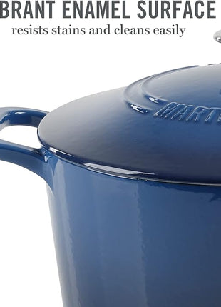 MARTHA STEWART Gatwick 7-Quart Enamel Cast Iron Dutch Oven Pot with Lid – Classic Blue – Durable Heavy-Duty Dutch Oven for Slow Cooking, Braising & Baking