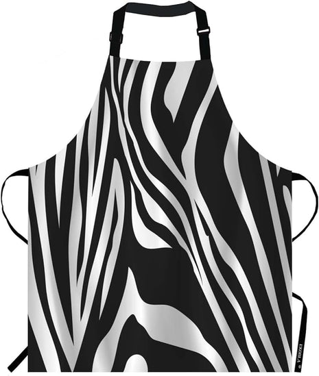 EKOBLA Zebra Stripes Aprons Black And White Zebra Print Animal Pattern Skin Abstract Art Waterproof Resistant Chef Cooking Kitchen BBQ Adjustable Aprons for Women Men 27x31 Inch