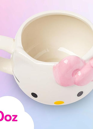 Silver Buffalo Sanrio Hello Kitty Pink Bow Ceramic 3D Sculpted Mug, 20 Ounces