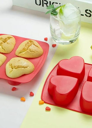 Webake Silicone Heart Mold Heart Shaped Cake Pans, Air Fryer Baking Pan, 4 Cavity Muffin Cupcake Mold for Baking, Soap, 2 Pack