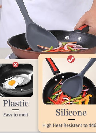 Wok Spatula, Silicone Wok Spatula Turner with Heat Resistant Wooden Handle, Kitchen Utensil Cooking Shovel Scoop Ladle for Scooping, Flipping, Stirring, Durable BPA-free Nonstick Cooking, 13.2Inch