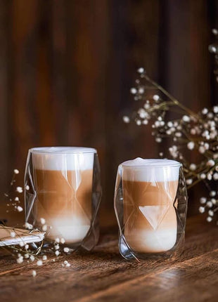 BTaT- Insulated Coffee Mug, Double Wall Glass, Diamond Shape, Set of 4 (12oz, 350ml), Coffee Cups, Tea Cups, Latte Mug, Christmas Gifts