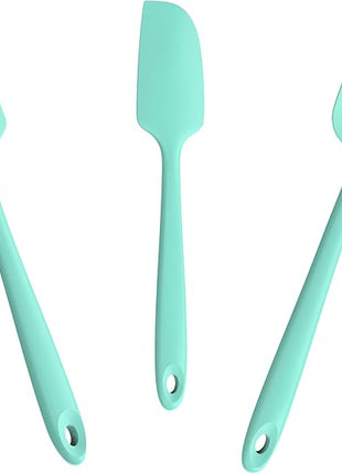3-Piece Silicone Spatula Scrapers: Doosu 600°F Heat Resistant Food Grade Kitchen BPA Free Rubber Baking Cooking Tool Nonstick Utensil Set for Mixing, Scraping, Folding, Stirring, Serving (Aqua Sky)