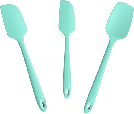3-Piece Silicone Spatula Scrapers: Doosu 600°F Heat Resistant Food Grade Kitchen BPA Free Rubber Baking Cooking Tool Nonstick Utensil Set for Mixing, Scraping, Folding, Stirring, Serving (Aqua Sky)