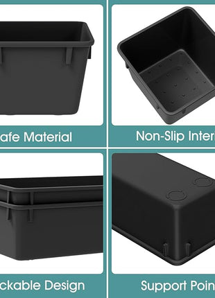 WOWBOX 25 PCS Plastic Drawer Organizer Set, Desk Drawer Divider Organizers and Storage Bins for Makeup, Jewelry, Gadgets for Kitchen, Bedroom, Bathroom, Office, Deep Black