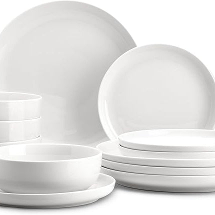 Zulay Kitchen Nova Porcelain Dinnerware Set, Service For 6 - Chip & Scratch Resistant White Plates And Bowls Sets - Microwave & Dishwasher Safe - White