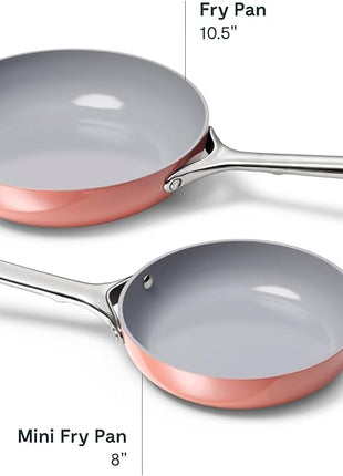 Caraway Fry Pan Duo - Nonstick Ceramic Frying Pan (8" & 10.5”) - Non Toxic, PTFE & PFOA Free - Oven Safe & Compatible with All Stovetops (Gas, Electric & Induction) - Perracotta
