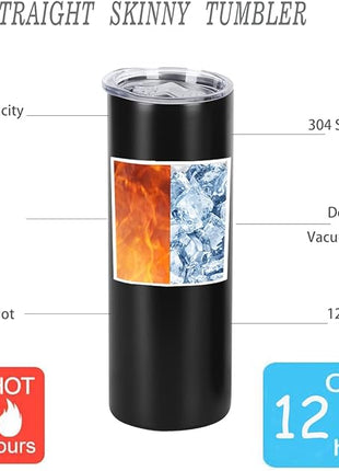 4 Pack 20 Oz Straight Skinny Tumblers,Individually Gift Boxed Stainless Steel Slim Skinny Tumbler Set Bulk, 20 Oz Insulated Slim Thin Travel Tumbler Cup for Diy, Black