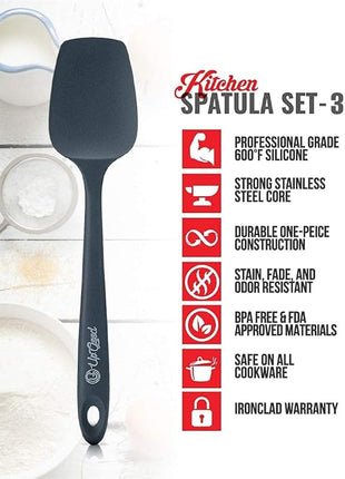 UpGood Silicone Spatula Set 600°F - High Heat Resistant Nonstick, Small and Large Kitchen Spatulas - Flexible BPA Free Professional Grade Cookware - Utensils for Cooking, Baking, Mixing(3 Pcs, Grey)