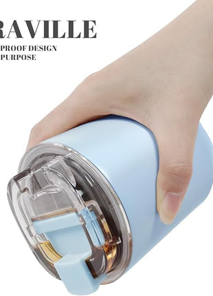 Puraville Insulated Tumblers with Lid, 10 oz Travel Coffee Mug Stainless Steel Vacuum Cup, Leak Proof Reusable Double Walled Coffee Tumbler for Iced and Hot Drinks, Light Blue