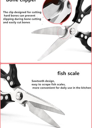 AWinjoy Heavy Duty Sharp Kitchen Scissors, Dishwasher Safe, Cooking Shears for Meat, Chicken, Fish, Poultry, Herb, Bread (Black)