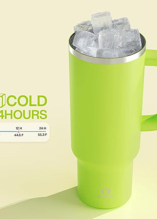 40 oz Tumbler with Handle and Straw: Stainless Steel Insulated Tumbler Keeps Cold for 24 Hours, Leakproof Travel Cup Fits in Cup Holder and BPA-Free,Sharp Green