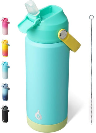 BJPKPK Insulated Water Bottle with Straw Lid, 18oz Thermo Water Bottles, Flex Handle & Non-slip Boot, BPA Free Leak Proof Stainless Steel Metal Thermo, Tumblers, Cups,Twilight Blue