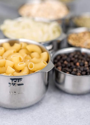 Set of 7 Heavy Duty Measuring Cups, 18/8 Stainless Steel with Ring Connector, Silver