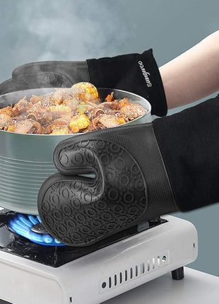 sungwoo Silicone Oven Mitts, Heat Resistant Oven Gloves with Quilted Liner Non-Slip Textured Grip Perfect for BBQ, Baking, Cooking and Grilling - 1 Pair 13.8 Inch Black